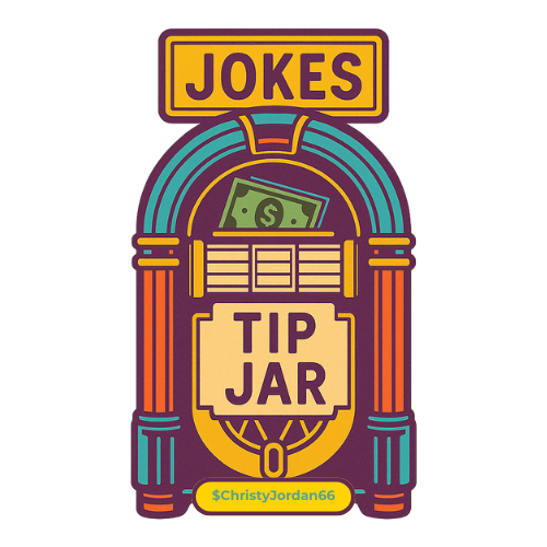Colorful jukebox-style tip jar labeled "JOKES