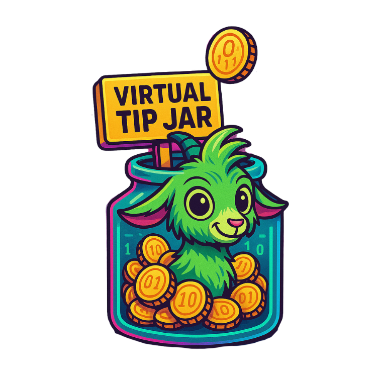 Green cartoon goat in virtual tip jar