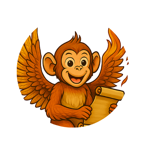 Smiling winged monkey holding scroll