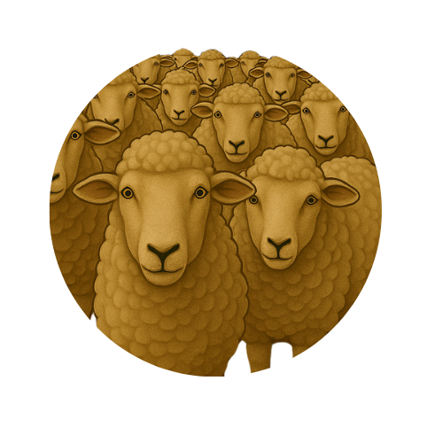 Golden sheep flock illustration on black background