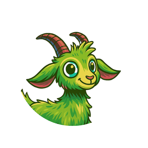 Cute green cartoon goat head with horns