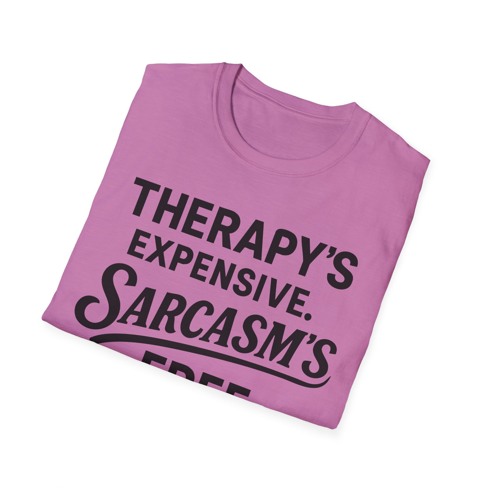 Pink folded t-shirt with sarcastic text